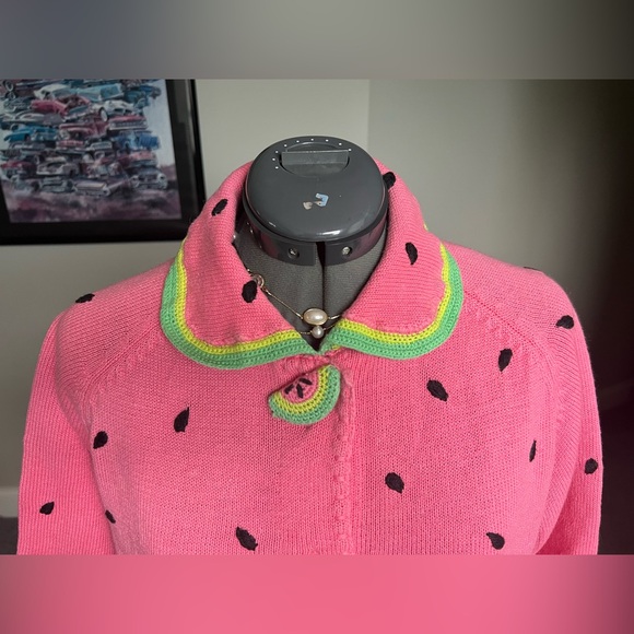 Price firm- Michael simon M watermelon 🍉 sweater cardigan easter valentines day - Picture 2 of 8